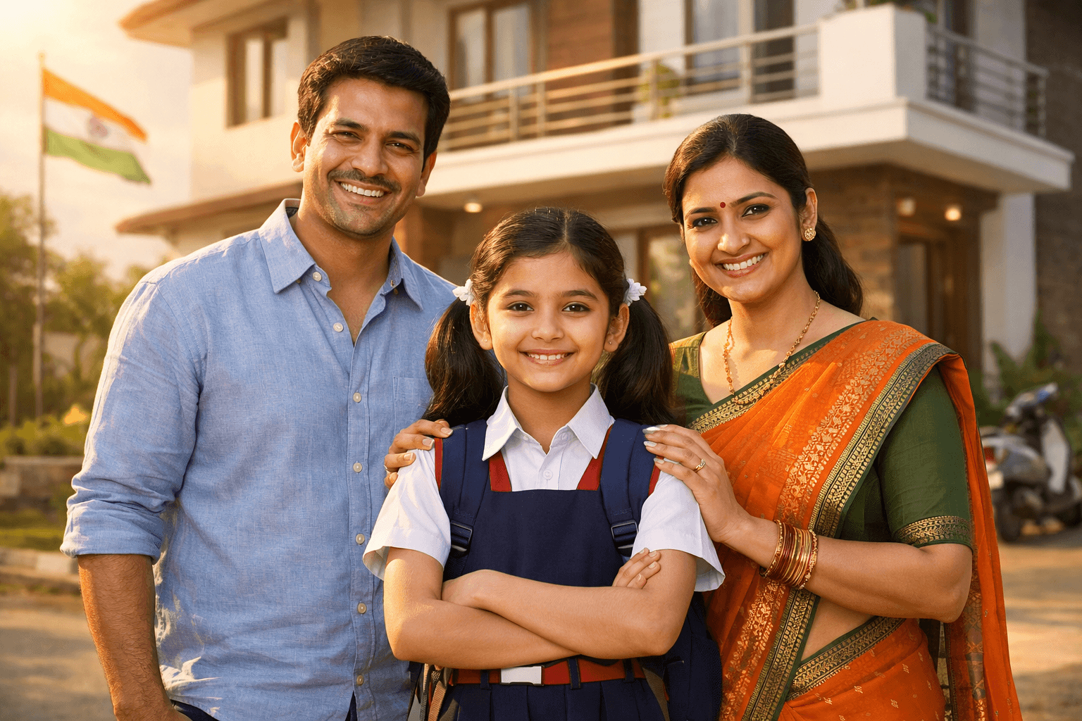An Indian family with their daughter